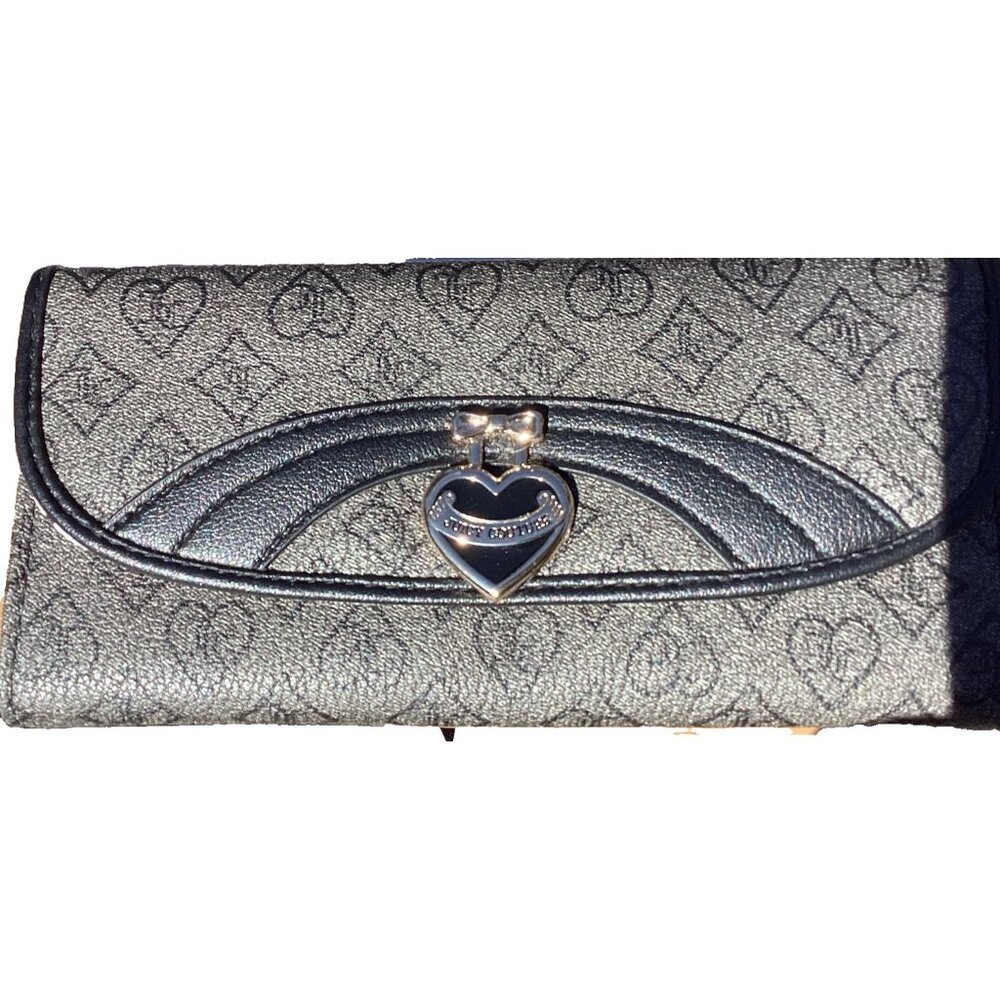 Juicy Couture Liquorice Precious Moments Single Gusset Flap Clutch Wallet Heart - Picture 2 of 7